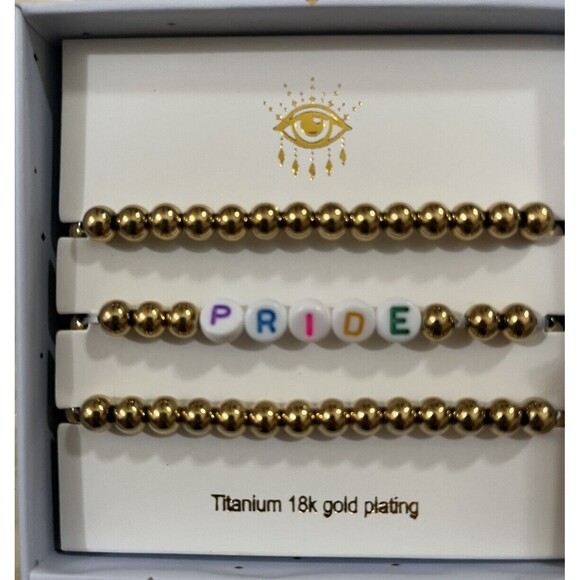 Eye Candy LA Luxe Bracelet Set Stackable 3 Piece 18k Gold Plate Bead PRIDE Retro - Picture 4 of 4